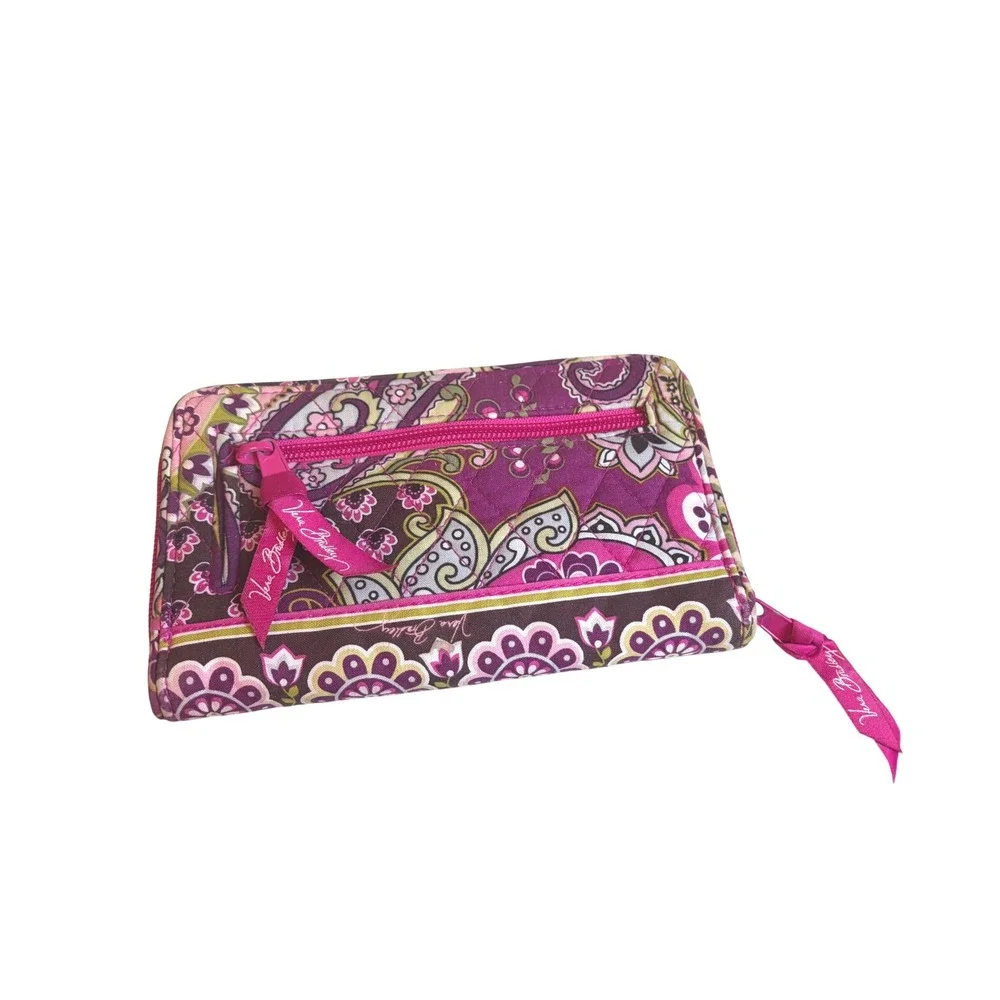 Vera Bradley Turnlock Wallet Pink Purple Paisley Quilted Cotton Floral Organizer - Picture 8 of 9